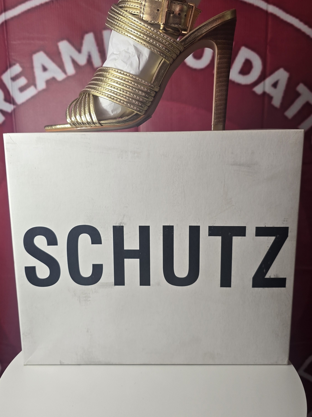 Schutz Women's Gold Strappy High Heel Sandal Size 8 M